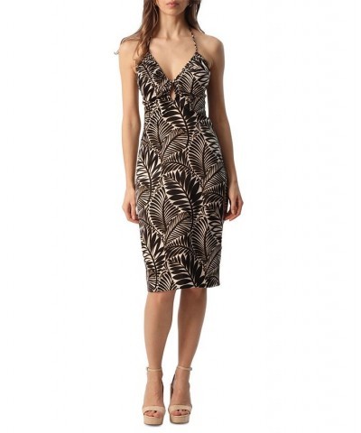 Women's Printed Halter Sheath Midi Dress Black/Marigold $57.12 Dresses