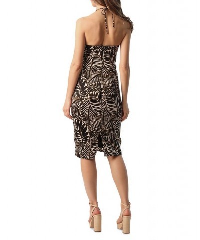 Women's Printed Halter Sheath Midi Dress Black/Marigold $57.12 Dresses