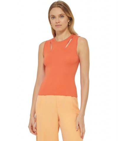 Women's Cutout Sleeveless Sweater-Knit Top Orange $48.51 Sweaters