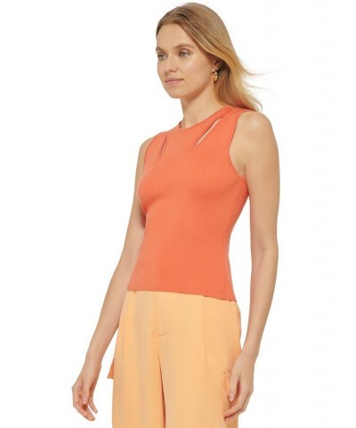 Women's Cutout Sleeveless Sweater-Knit Top Orange $48.51 Sweaters