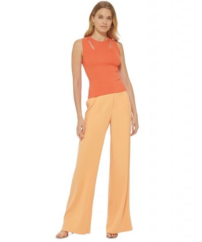 Women's Cutout Sleeveless Sweater-Knit Top Orange $48.51 Sweaters