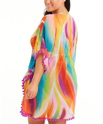 Plus Size Splash Out Chiffon Caftan Cover-Up Multi $32.55 Swimsuits