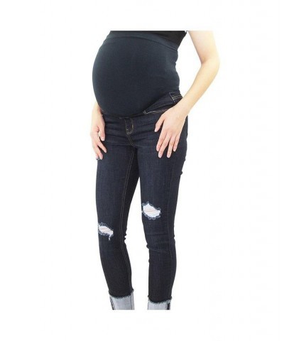 Cuffed Destrcuted Maternity Skinny Jean Dark Blue $19.94 Jeans