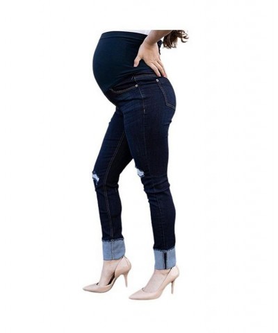 Cuffed Destrcuted Maternity Skinny Jean Dark Blue $19.94 Jeans