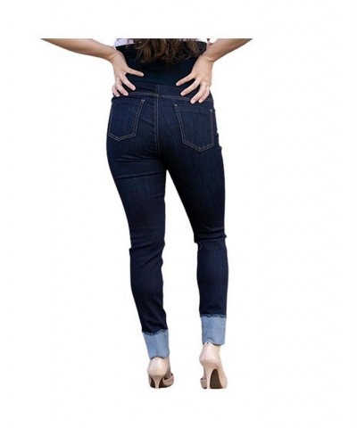 Cuffed Destrcuted Maternity Skinny Jean Dark Blue $19.94 Jeans