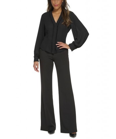 Women's Solid-Color Tonal Trim Blouse Black $112.85 Tops