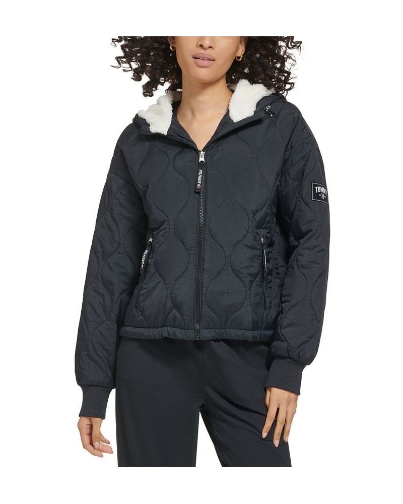 Women's Lightweight Quilted Hooded Jacket Black $46.61 Jackets