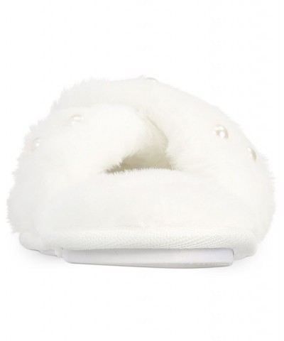 Imitation Pearl Faux-Fur Cross Slide Slippers Washed White $10.81 Shoes