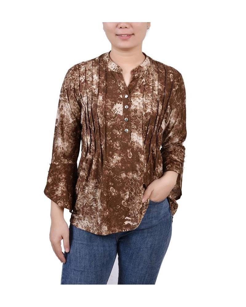 Women's 3/4 Sleeve Overlapped Bell Sleeve Y-Neck Top Taupe Geobreeze $15.18 Tops