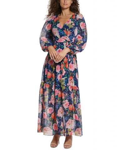 Women's Floral-Print Faux-Wrap Maxi Dress Navy Multi $69.30 Dresses