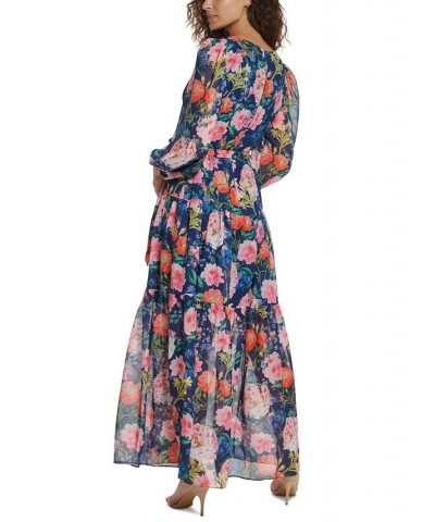 Women's Floral-Print Faux-Wrap Maxi Dress Navy Multi $69.30 Dresses