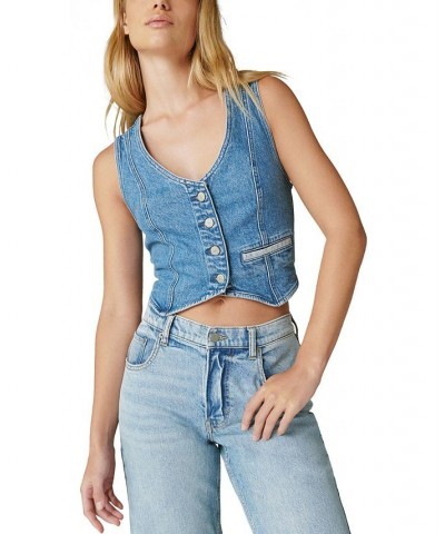 Women's Lucky Legend Indigo Denim Vest Kiss The Sky $38.49 Jackets