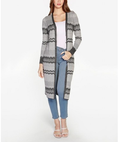 Women's Black Label Zigzag Jacquard Button-Front Duster Sweater Heather Gray Combo $27.95 Sweaters