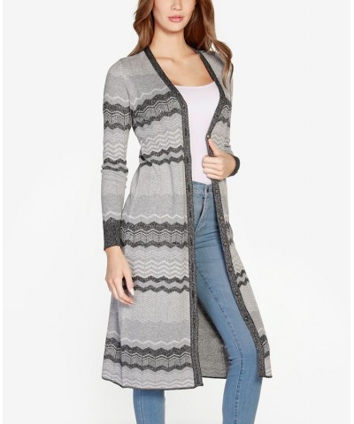 Women's Black Label Zigzag Jacquard Button-Front Duster Sweater Heather Gray Combo $27.95 Sweaters