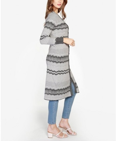 Women's Black Label Zigzag Jacquard Button-Front Duster Sweater Heather Gray Combo $27.95 Sweaters