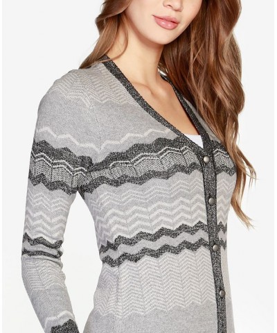 Women's Black Label Zigzag Jacquard Button-Front Duster Sweater Heather Gray Combo $27.95 Sweaters