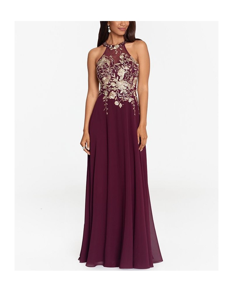 Women's Embellished Chiffon Illusion Gown Red $119.97 Dresses