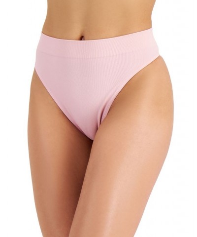 Women's Seamless Ribbed Hi-Cut Thong Porcelain Pink $8.00 Panty