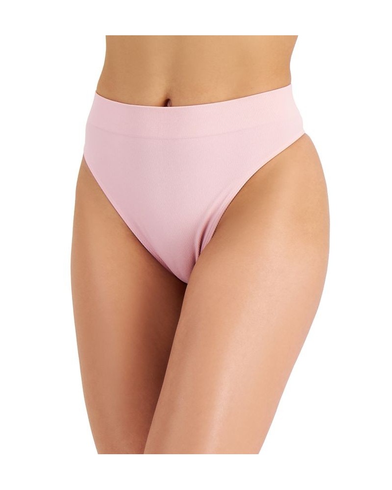 Women's Seamless Ribbed Hi-Cut Thong Porcelain Pink $8.00 Panty