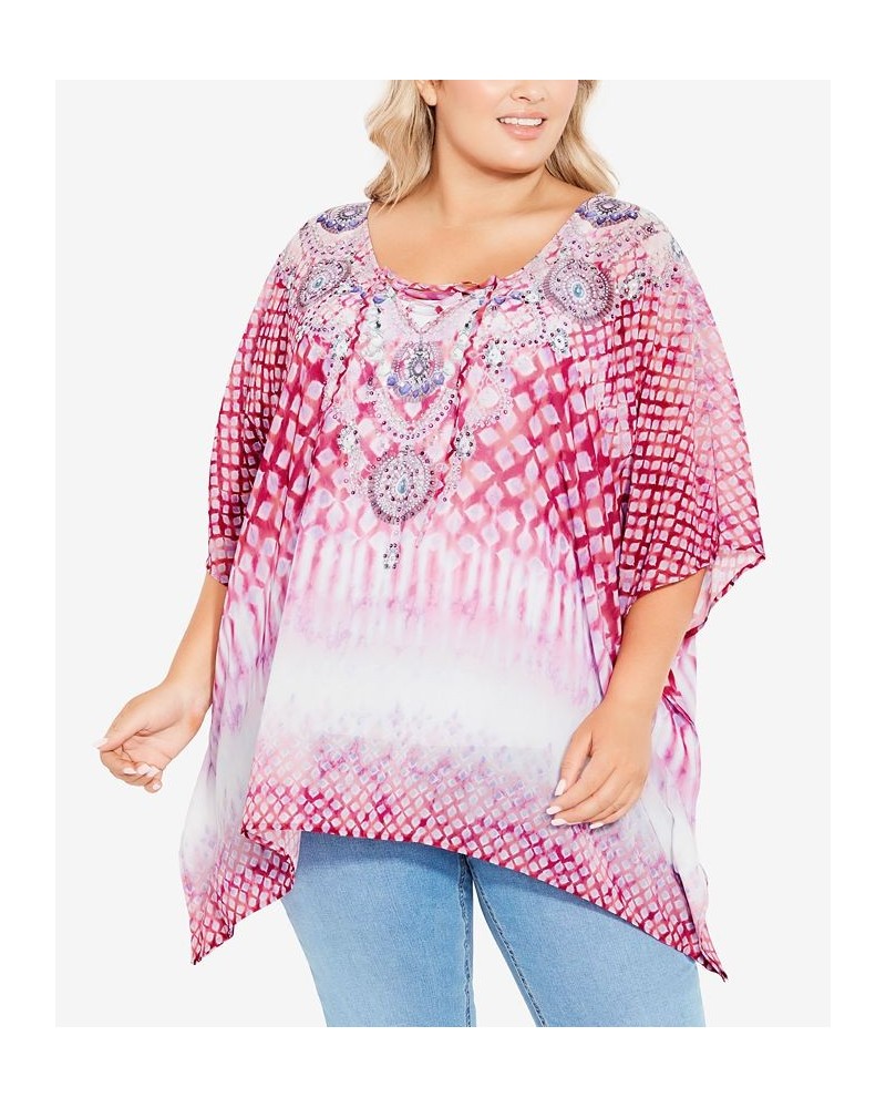 Plus Size Vienna Beaded Kaftan Top Pink Moroccan Tie Dye $25.71 Tops