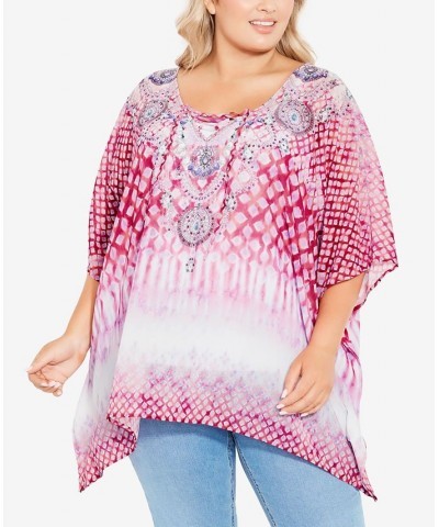 Plus Size Vienna Beaded Kaftan Top Pink Moroccan Tie Dye $25.71 Tops