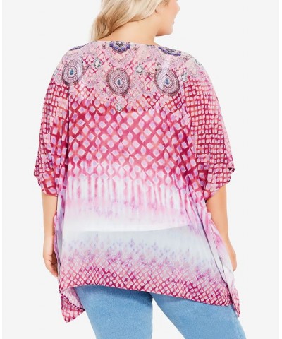 Plus Size Vienna Beaded Kaftan Top Pink Moroccan Tie Dye $25.71 Tops