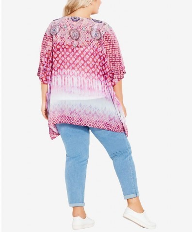 Plus Size Vienna Beaded Kaftan Top Pink Moroccan Tie Dye $25.71 Tops