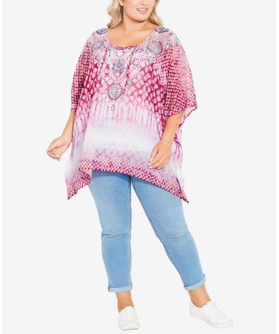 Plus Size Vienna Beaded Kaftan Top Pink Moroccan Tie Dye $25.71 Tops