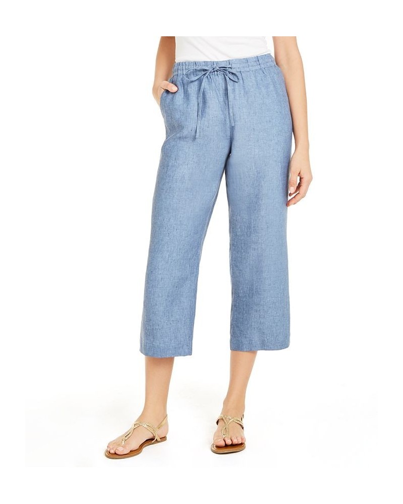 Petite Cropped Linen Pants Blue Ocean $26.40 Pants