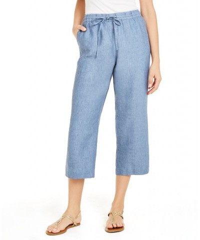 Petite Cropped Linen Pants Blue Ocean $26.40 Pants