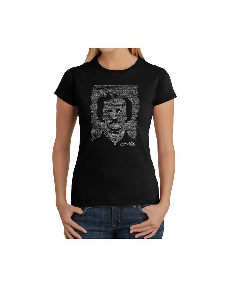 Women's Word Art T-Shirt - Edgar Allen Poe - The Raven Black $15.12 Tops