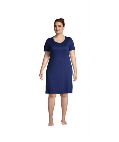 Women's Plus Size Supima Cotton Short Sleeve Knee Length Nightgown Dress Deep sea navy $30.58 Sleepwear