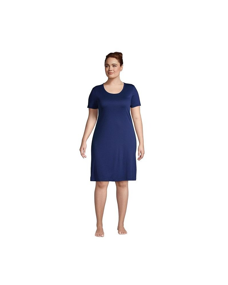 Women's Plus Size Supima Cotton Short Sleeve Knee Length Nightgown Dress Deep sea navy $30.58 Sleepwear