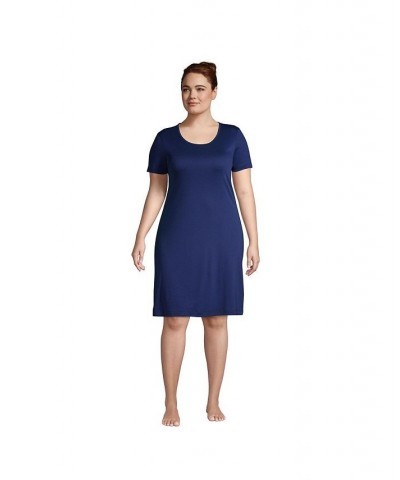 Women's Plus Size Supima Cotton Short Sleeve Knee Length Nightgown Dress Deep sea navy $30.58 Sleepwear