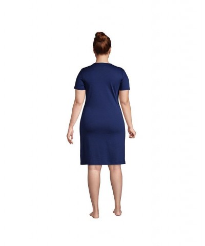 Women's Plus Size Supima Cotton Short Sleeve Knee Length Nightgown Dress Deep sea navy $30.58 Sleepwear