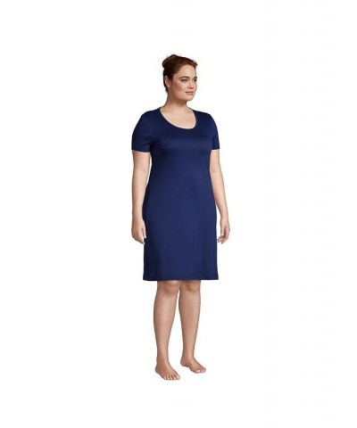 Women's Plus Size Supima Cotton Short Sleeve Knee Length Nightgown Dress Deep sea navy $30.58 Sleepwear