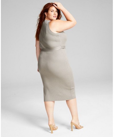 Plus Size Belted Sweater Dress Gray $16.56 Dresses