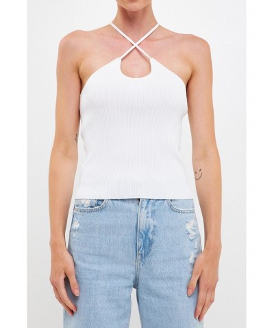 Women's Crossover Skinny Rib Knit Top White $37.80 Tops
