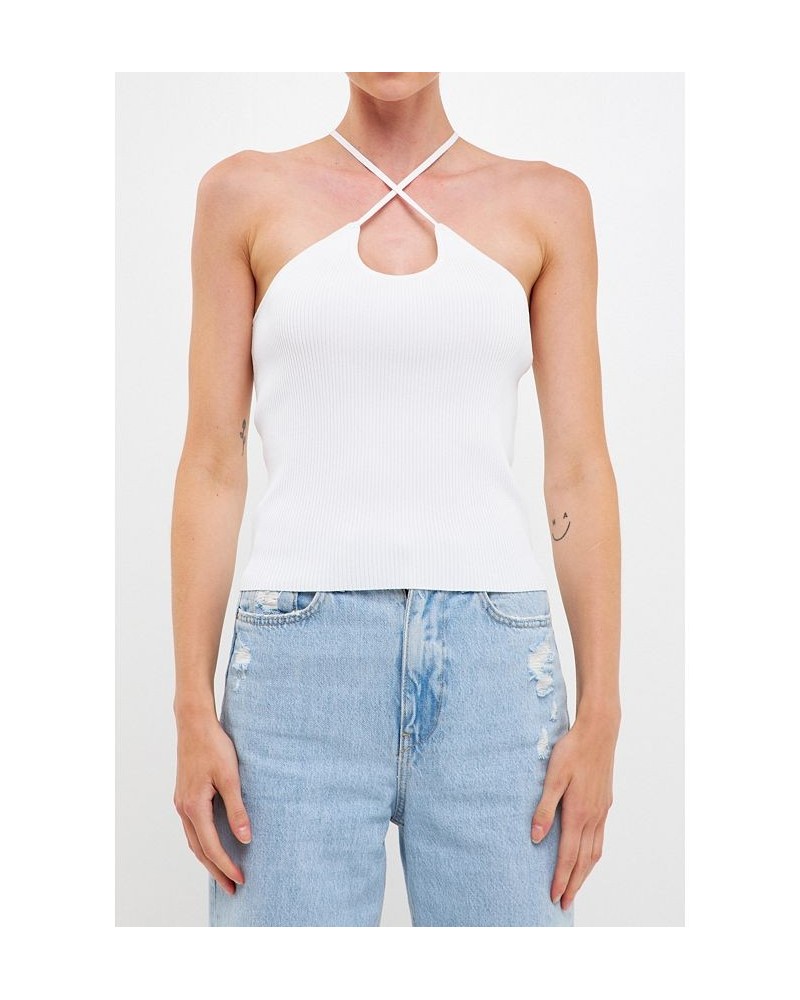 Women's Crossover Skinny Rib Knit Top White $37.80 Tops