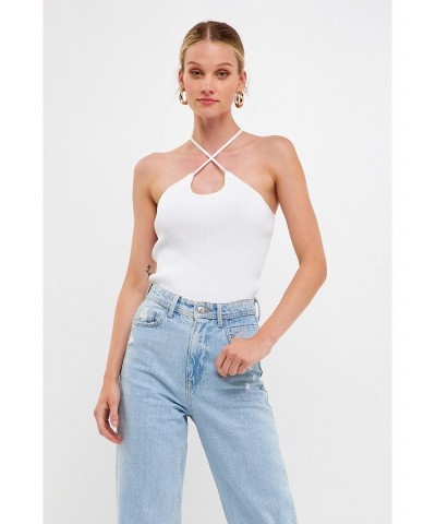 Women's Crossover Skinny Rib Knit Top White $37.80 Tops