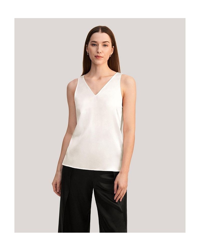 Women's V-Neck Sleeveless Silk Tank Top Light Camel $32.70 Tops