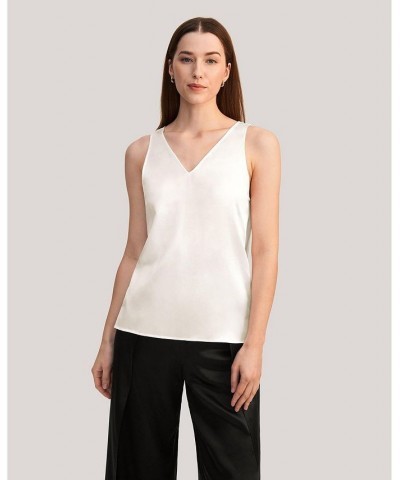 Women's V-Neck Sleeveless Silk Tank Top Light Camel $32.70 Tops