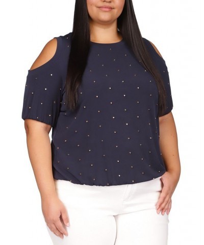 Plus Size Cold-Shoulder Dot-Embellished Top Midnight Blue $50.40 Tops