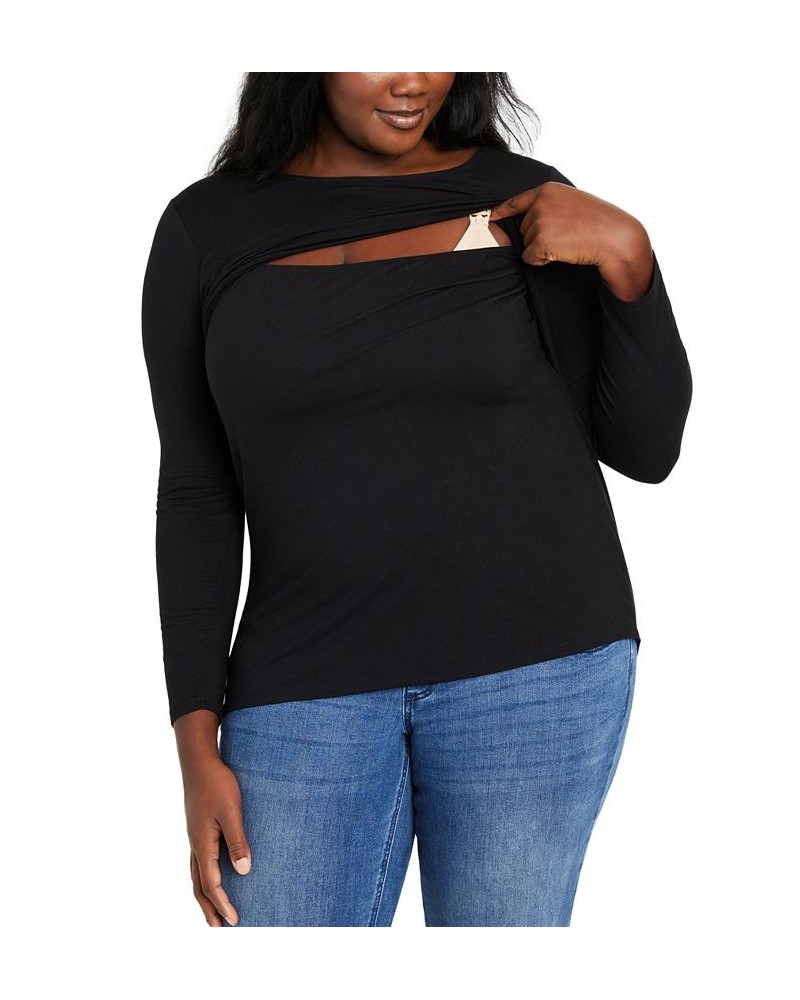 Plus Size Tiered Nursing Top Black $20.50 Tops