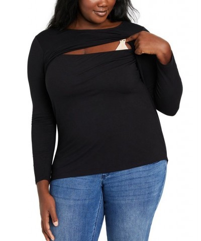 Plus Size Tiered Nursing Top Black $20.50 Tops