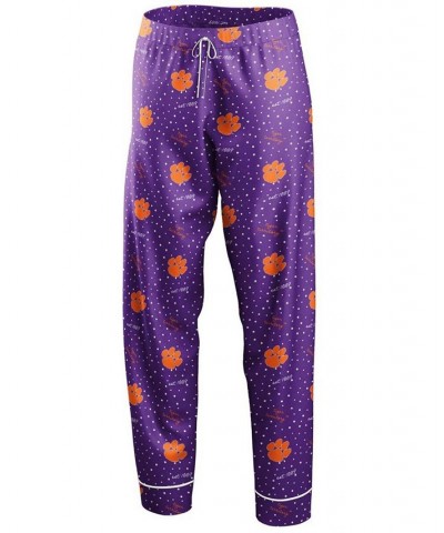 Women's Purple Clemson Tigers Long Sleeve Button-Up Shirt and Pants Sleep Set Purple $40.00 Pajama