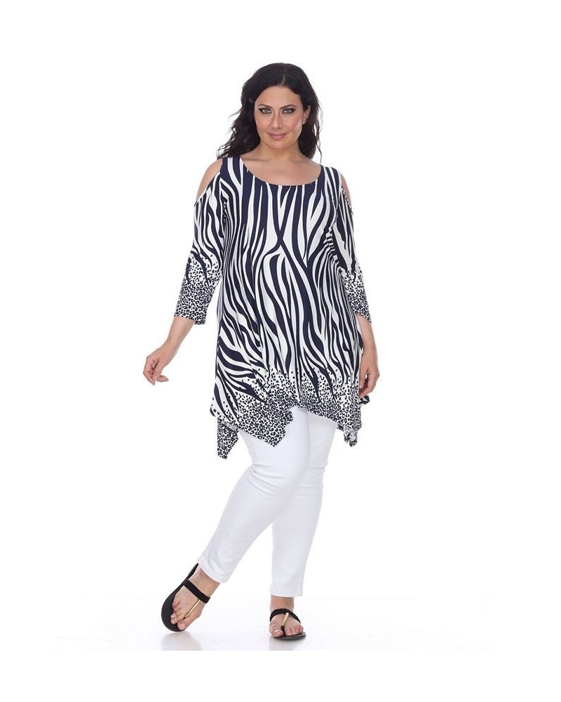 Plus Size Antonia Cut-Out Shoulder Tunic Navy White $27.28 Tops