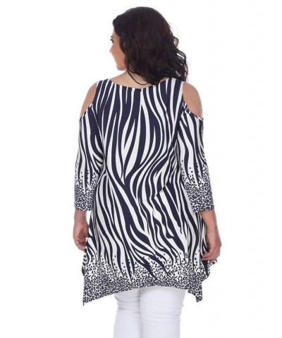 Plus Size Antonia Cut-Out Shoulder Tunic Navy White $27.28 Tops