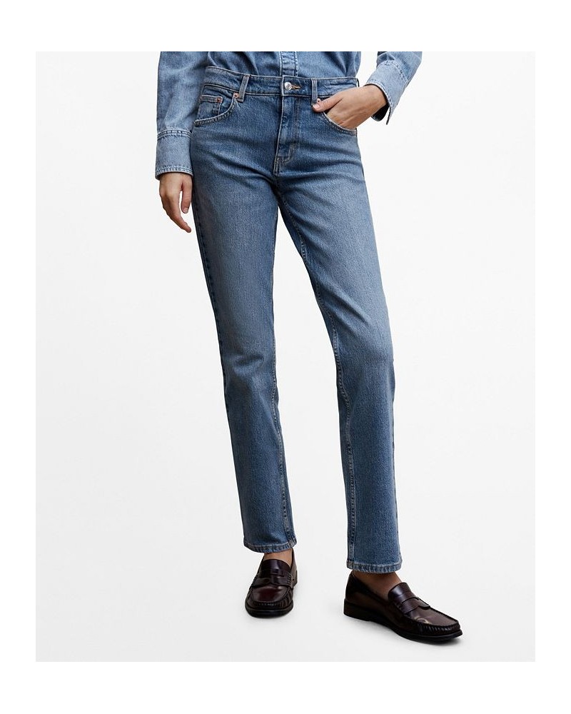 Women's Mid-Rise Straight Jeans Medium Blue $28.00 Jeans