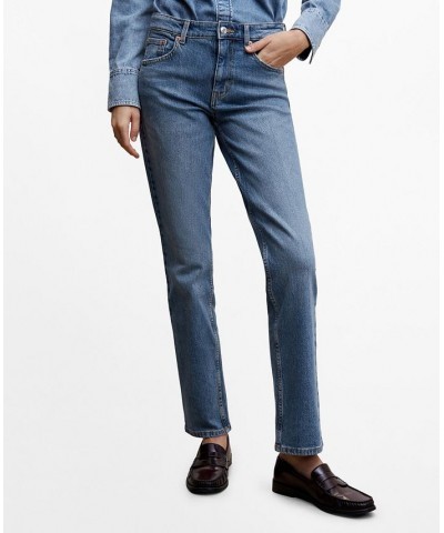 Women's Mid-Rise Straight Jeans Medium Blue $28.00 Jeans